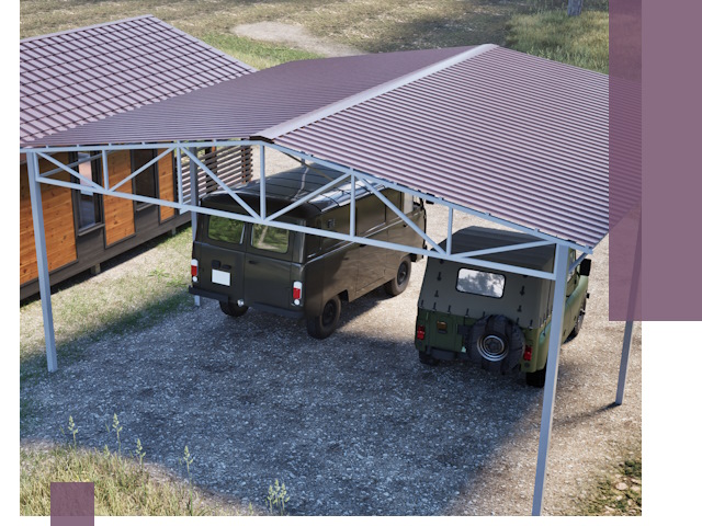 Двускатные навесы под ключ в Кимовске — изготовление и монтаж